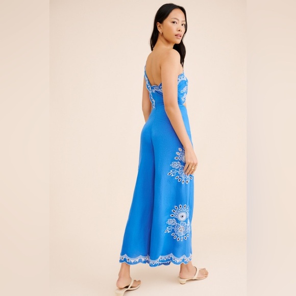 Farm Rio x Anthropologie One-Shoulder Embroidered Linen Jumpsuit - Picture 2 of 10